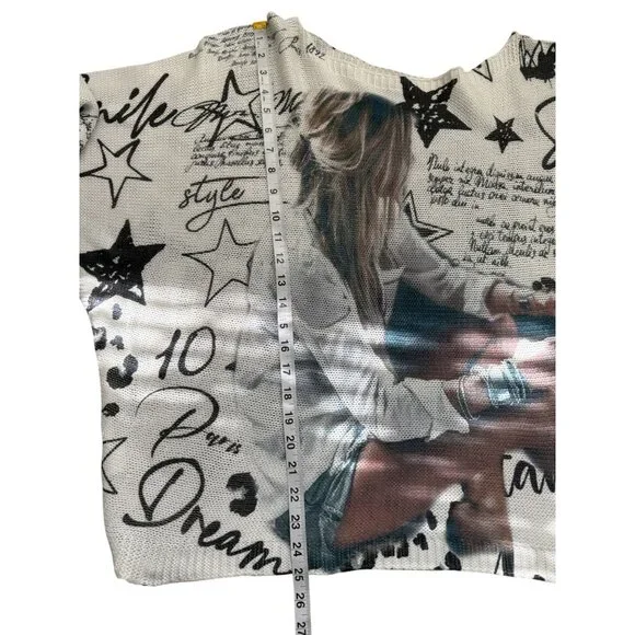 Made in Italy Womens Graphic Open Knit Sweater Long Sleeve Cowgirl Star Beach - Picture 6 of 7